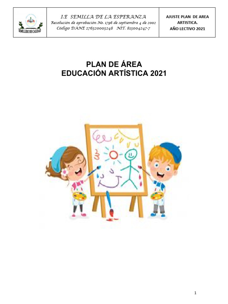 2021 Plan Area Artistica Ajustado. | PDF | Educación en artes visuales ...