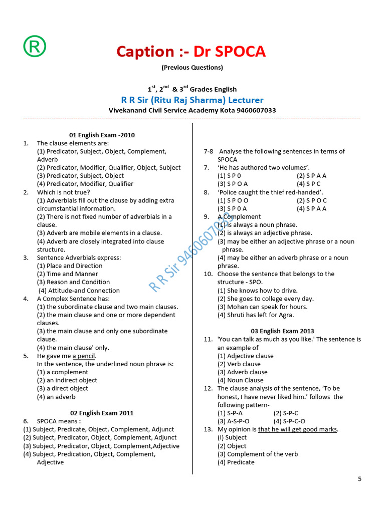 SPOCA Previous Questions 2nd Grade English | PDF | Adverb | Adjective