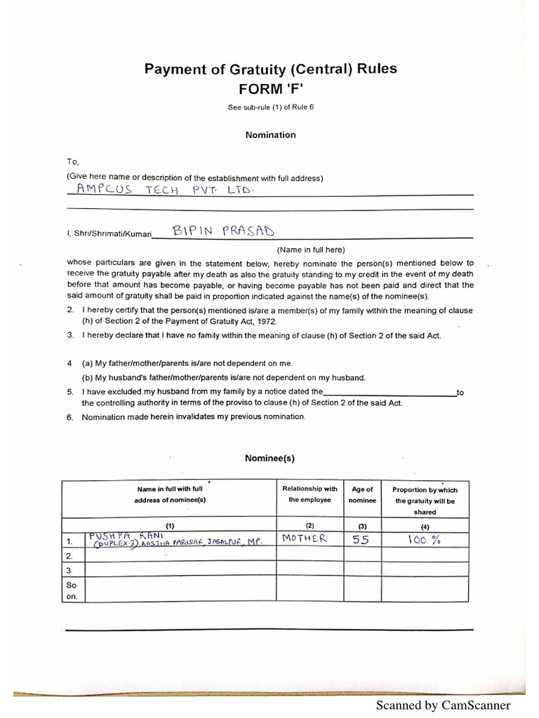 FormF For Gratuity PDF