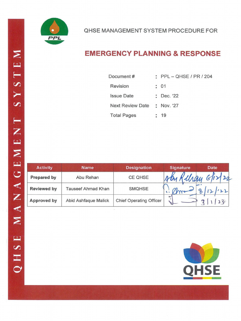 Emergency Response Procedure PR-204 | PDF | Emergency | Hazards