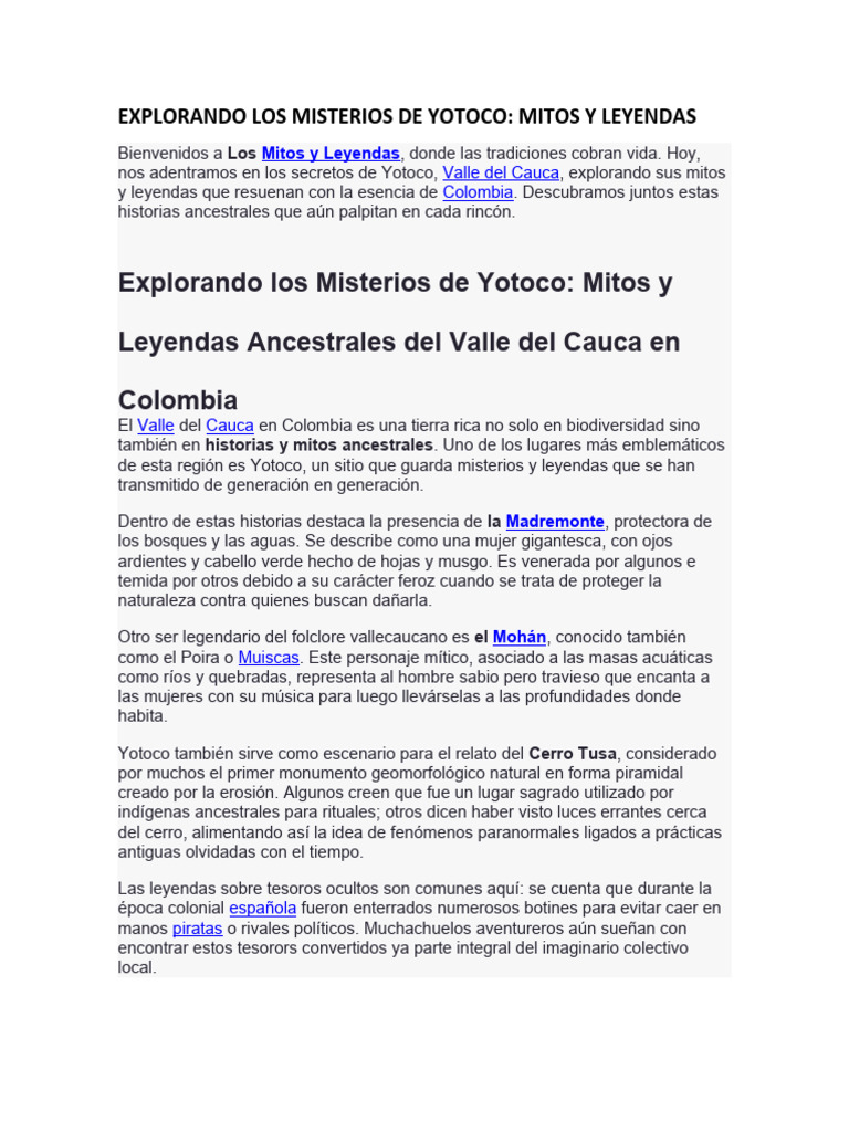 EXPLORANDO LOS MISTERIOS DE YOTOCO MITOS Y LEYENDAS | PDF | Leyendas ...