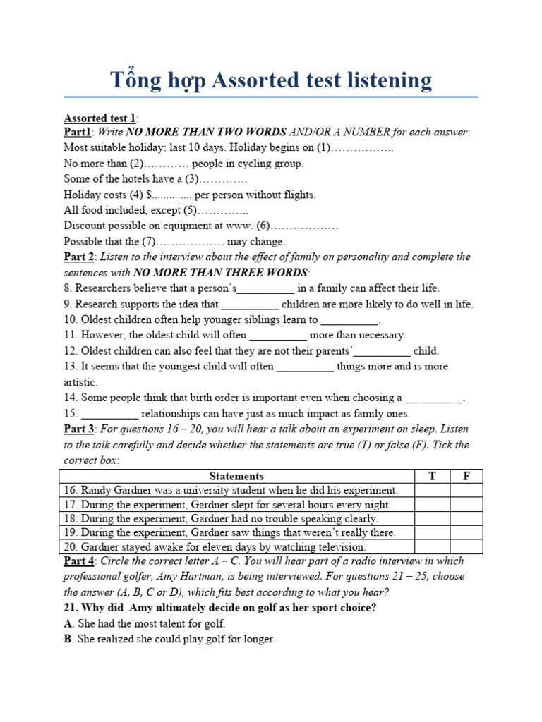T NG H P Assorted Test | PDF | Games & Activities