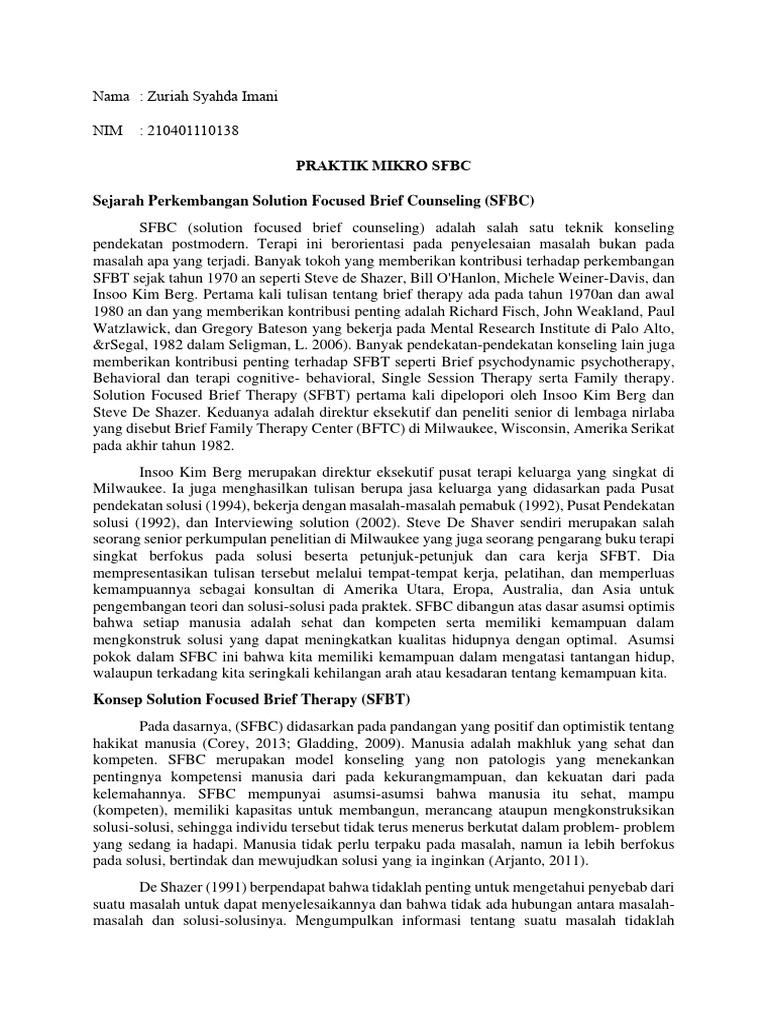 Sejarah dan Tujuan SFBC dalam Konseling | PDF