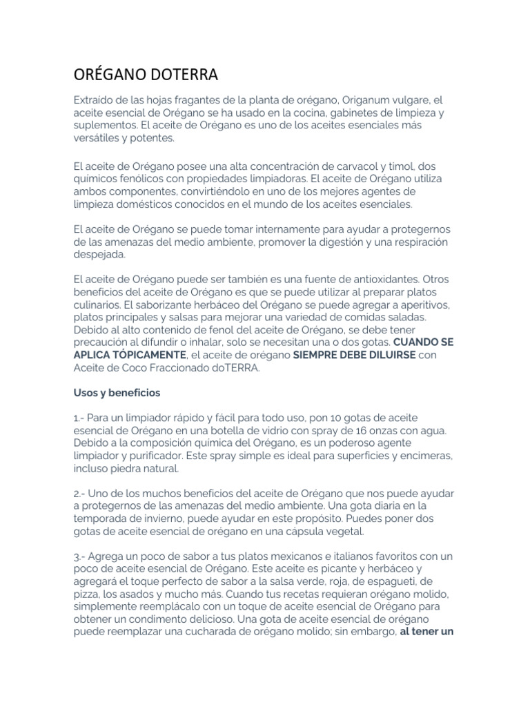 Aceite de Orégano Doterra PDF Orégano Petróleo