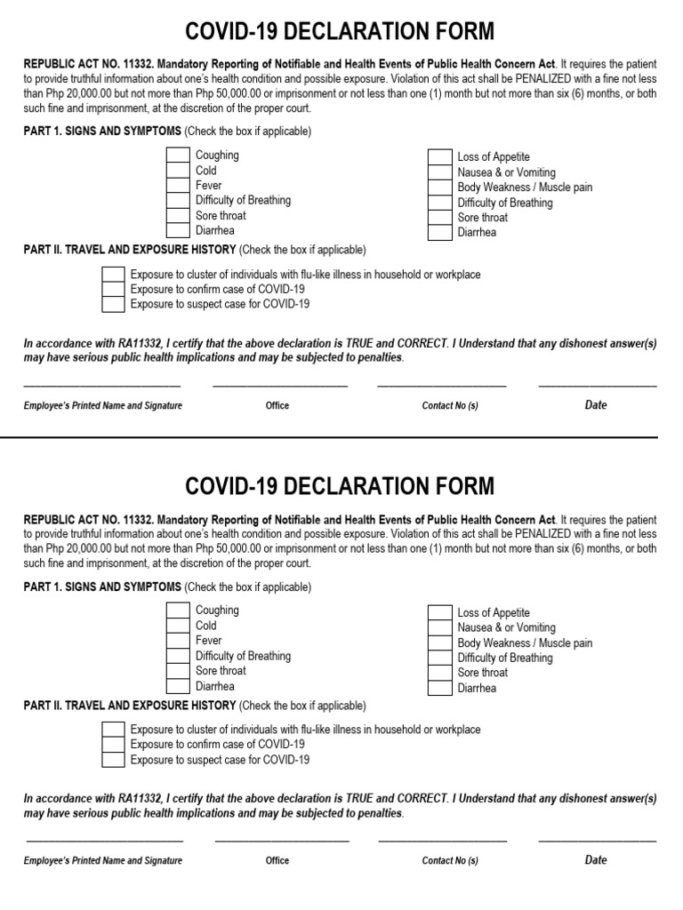 COVID 19 Declaration Form | PDF | Common Cold | Medical Specialties