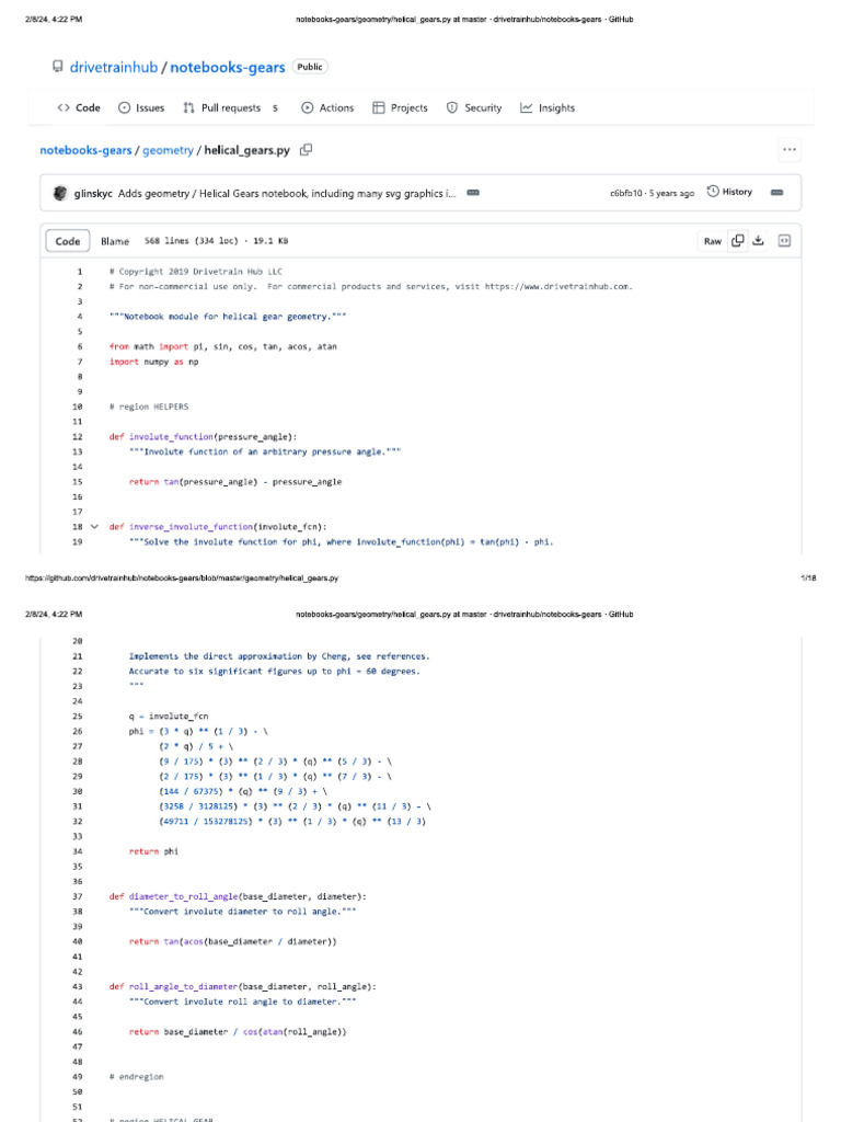 Helical Gears - Python Codes-Drivetrain Hub | PDF