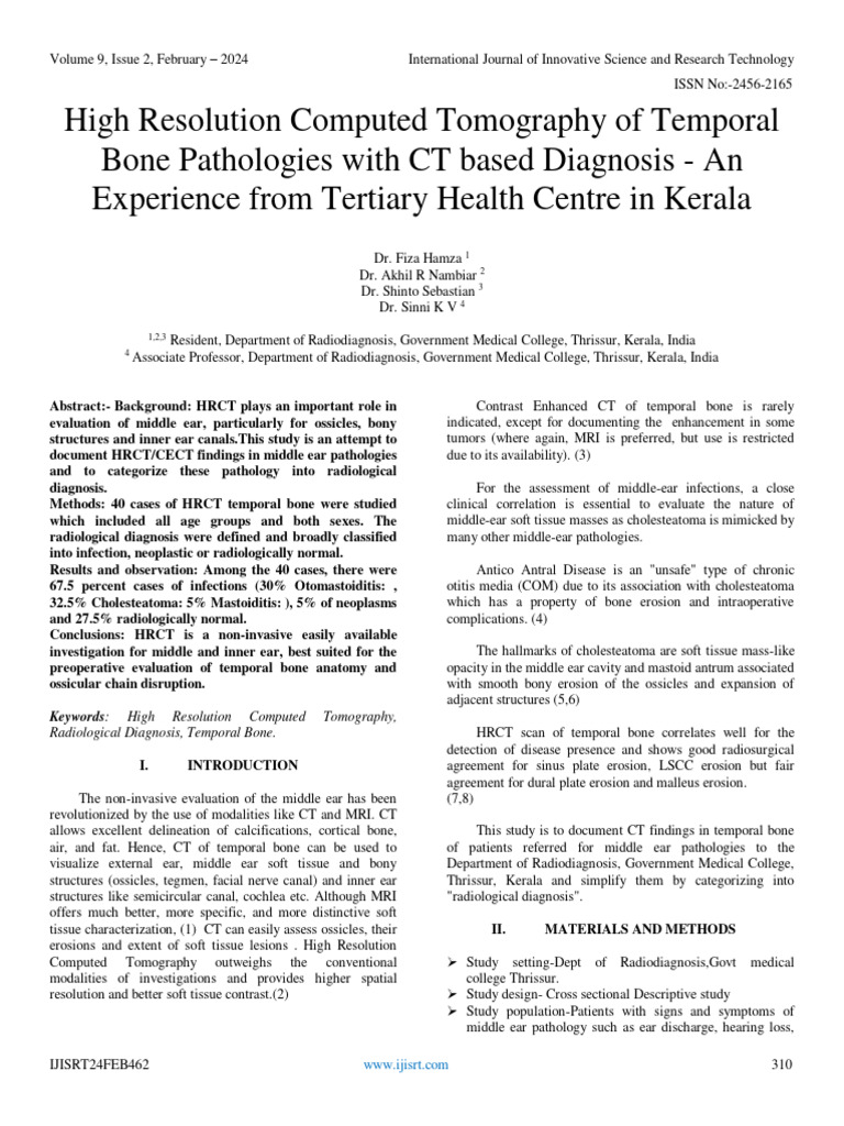 High Resolution Computed Tomography of Temporal Bone Pathologies With ...