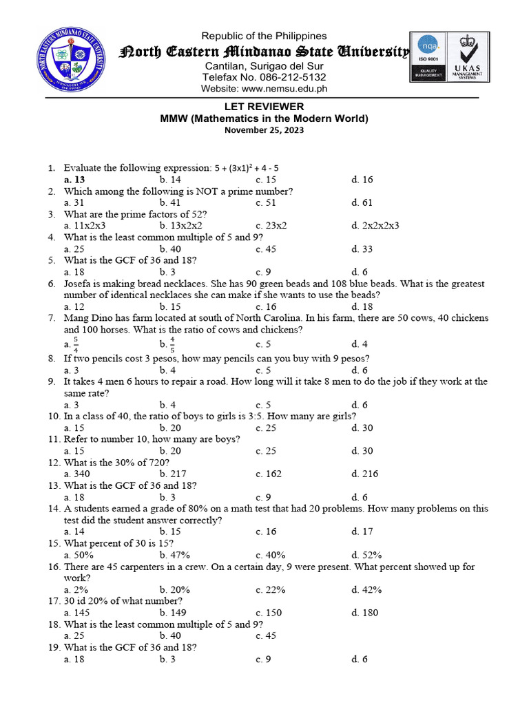 LET Reviewer: Mathematics in Modern World | PDF | Angle | Interest