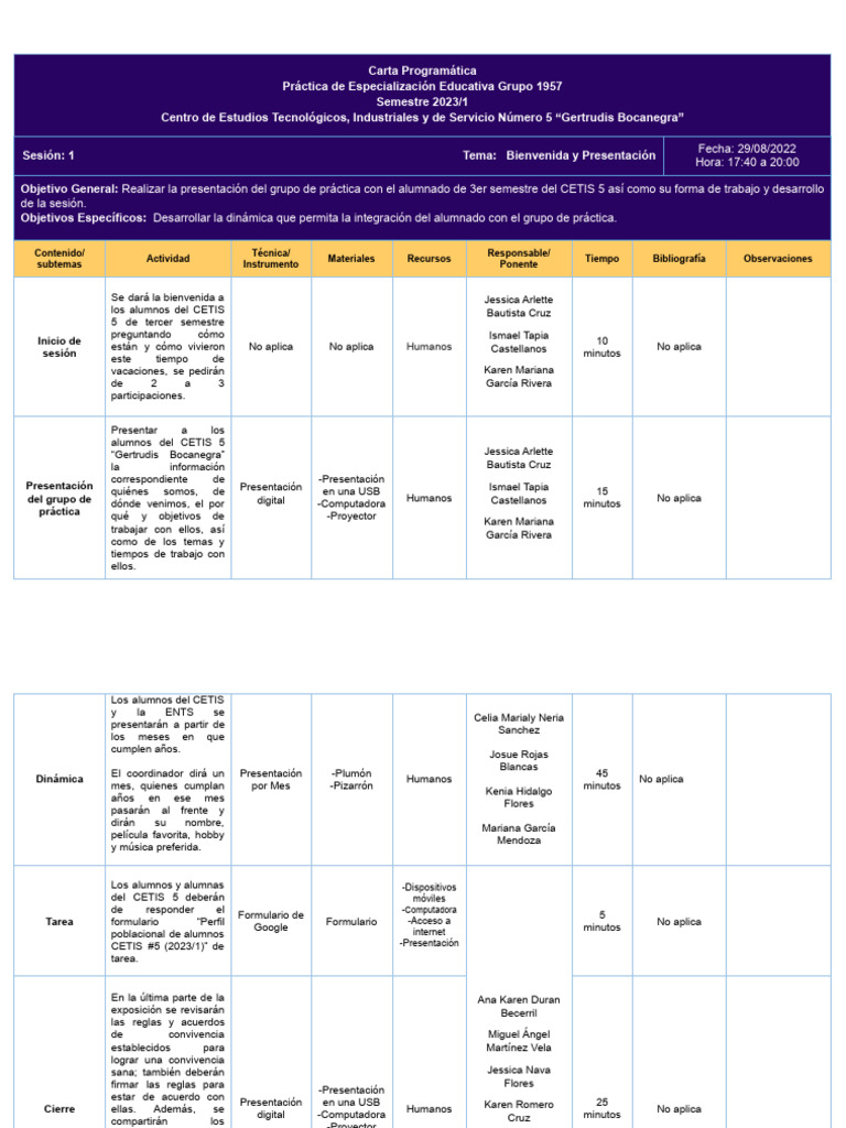 Carta Programatica Sesion | PDF