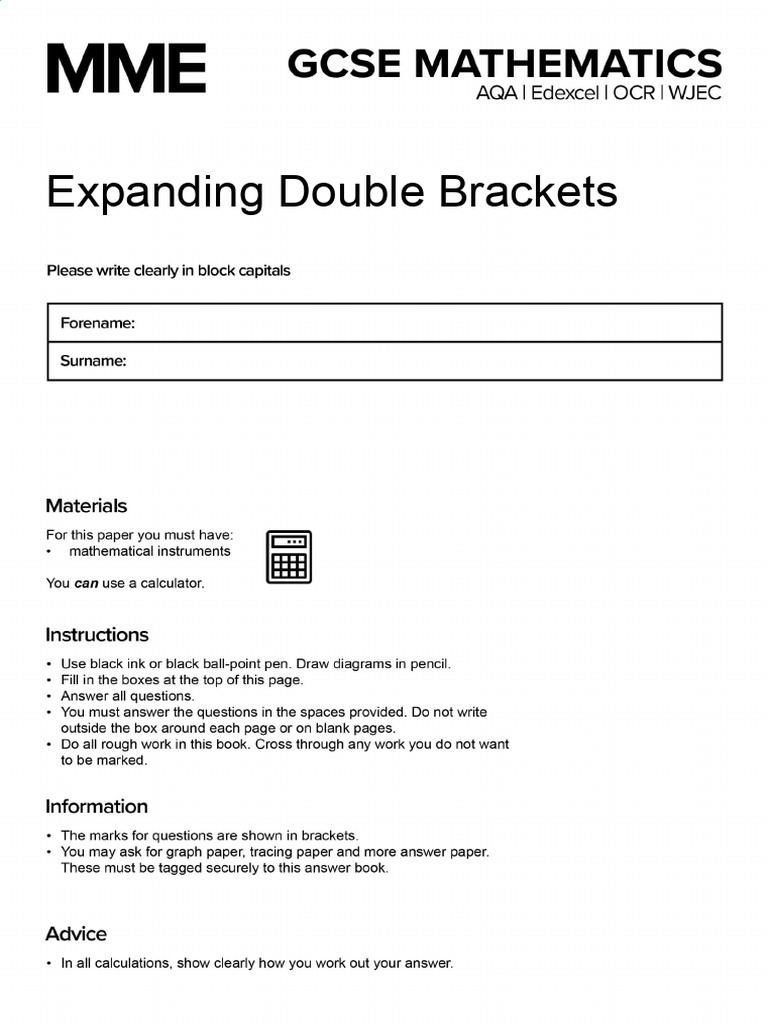 Expanding Double Brackets Practice | PDF | Area | Geometric Measurement