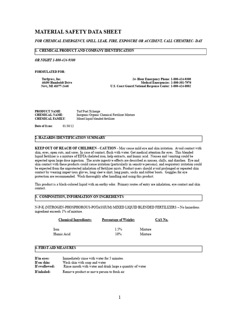 Msds turf fuel xchange pdf water firefighting
