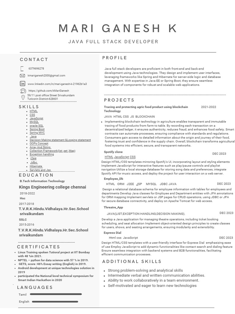 Mari Ganesh K | PDF | Spring Framework | Java (Programming Language)