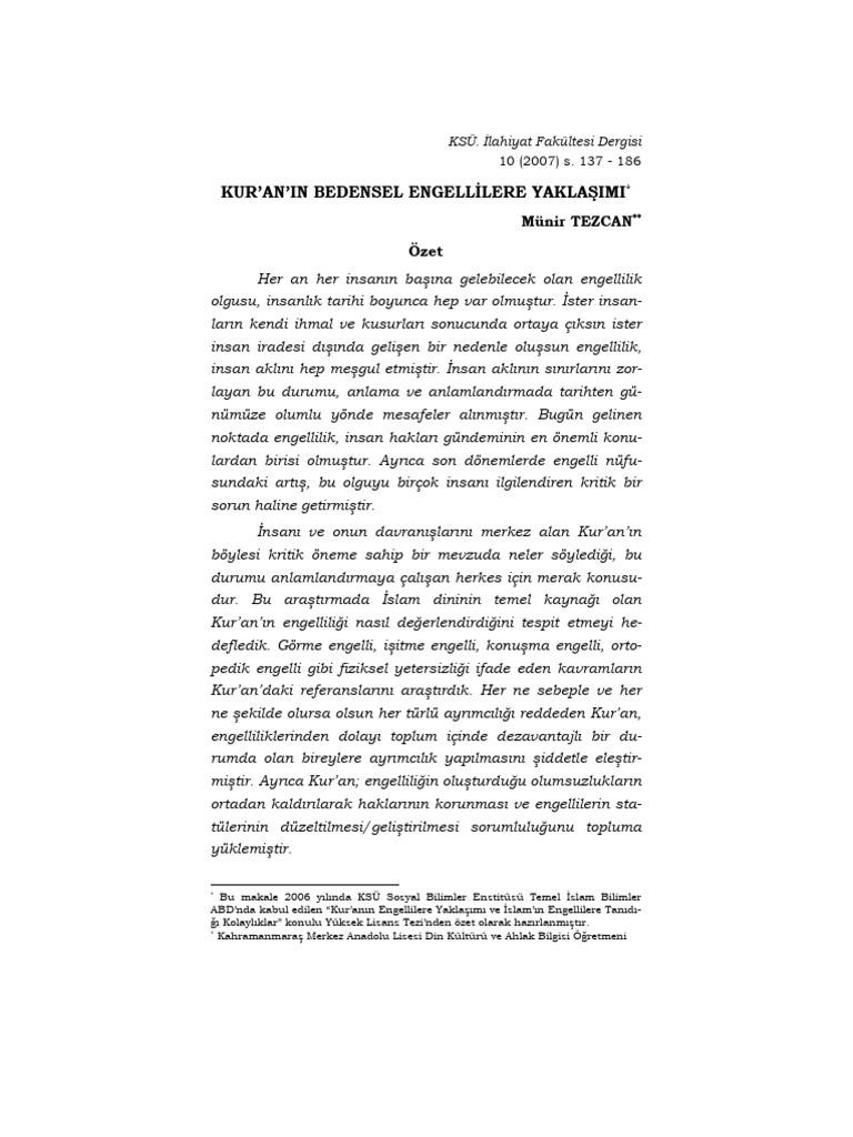 Kur An in Bedensel Engell Lere Yakla Imi (#245237) - 213230 | PDF