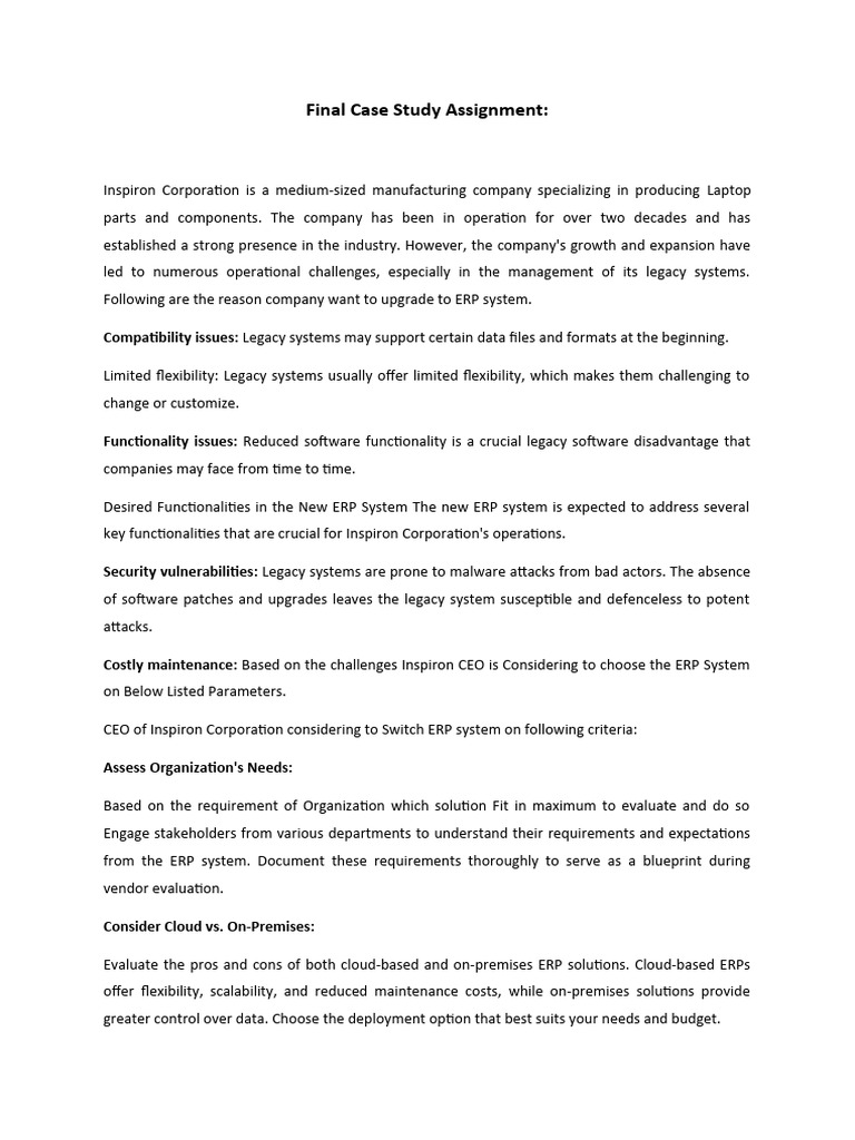 Final Case Study Assignment | PDF | Enterprise Resource Planning ...