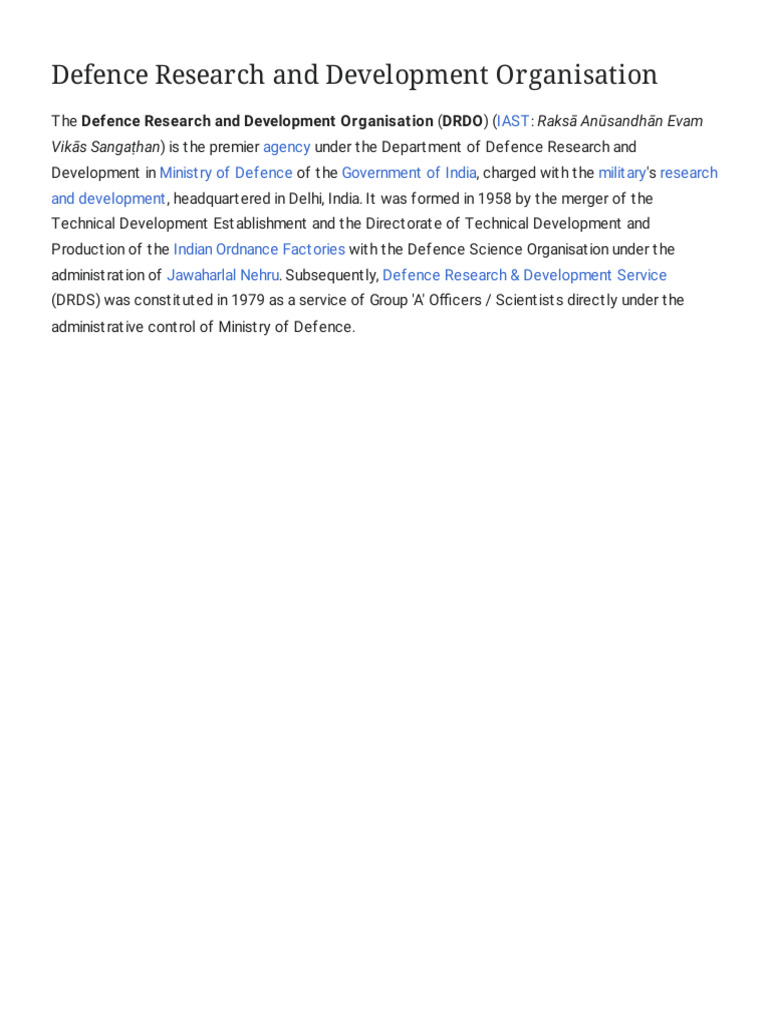 Defence Research and Development Organisation - Wikipedia | PDF ...