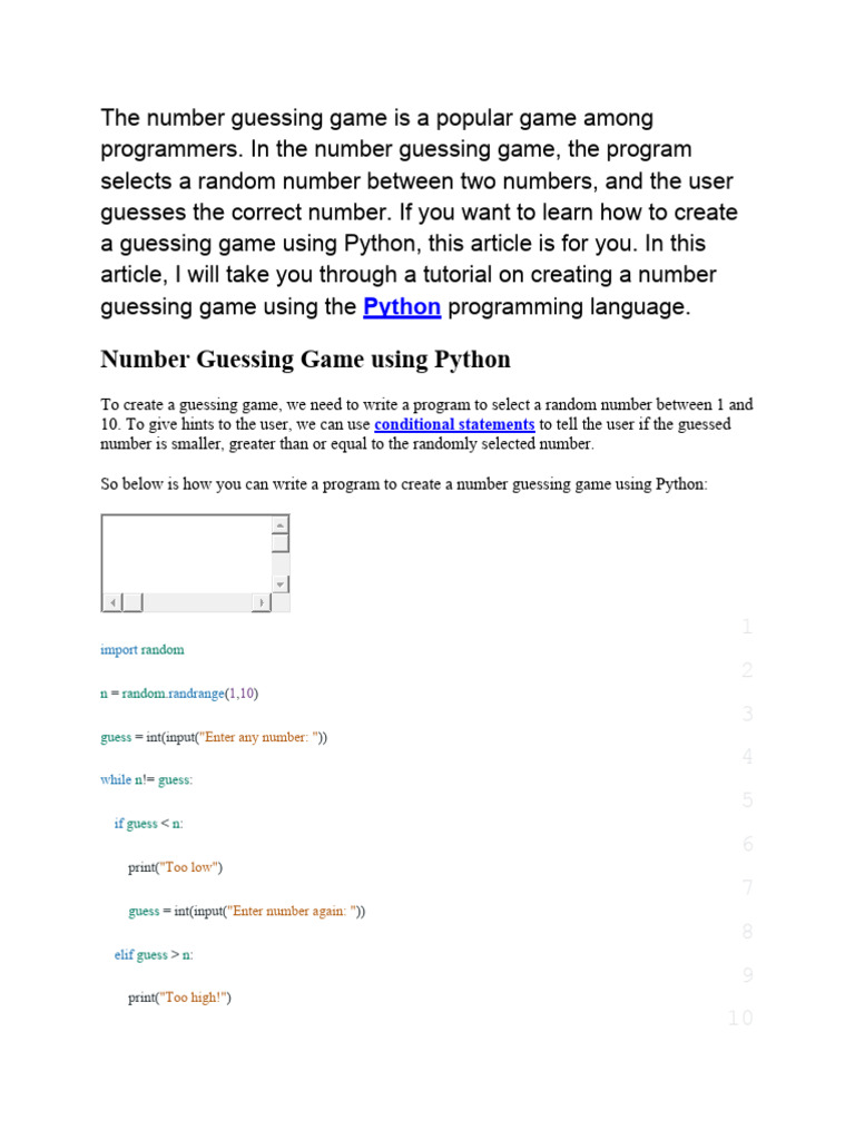 Number Guessing Game | Download Free PDF | Python (Programming Language ...
