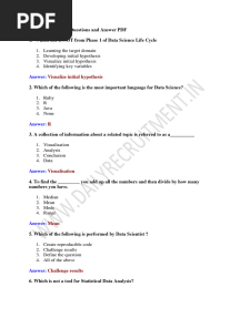 Data Science MCQ Questions and Answer PDF