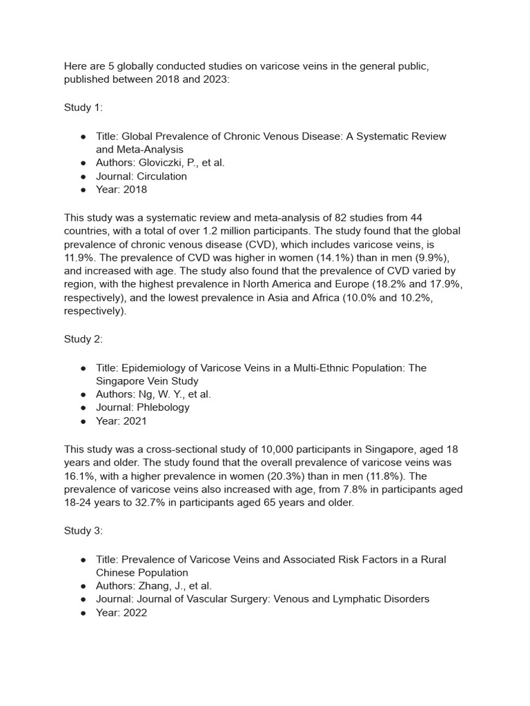 Global Studies on Varicose Veins Prevalence | PDF | Vein | Incidence ...