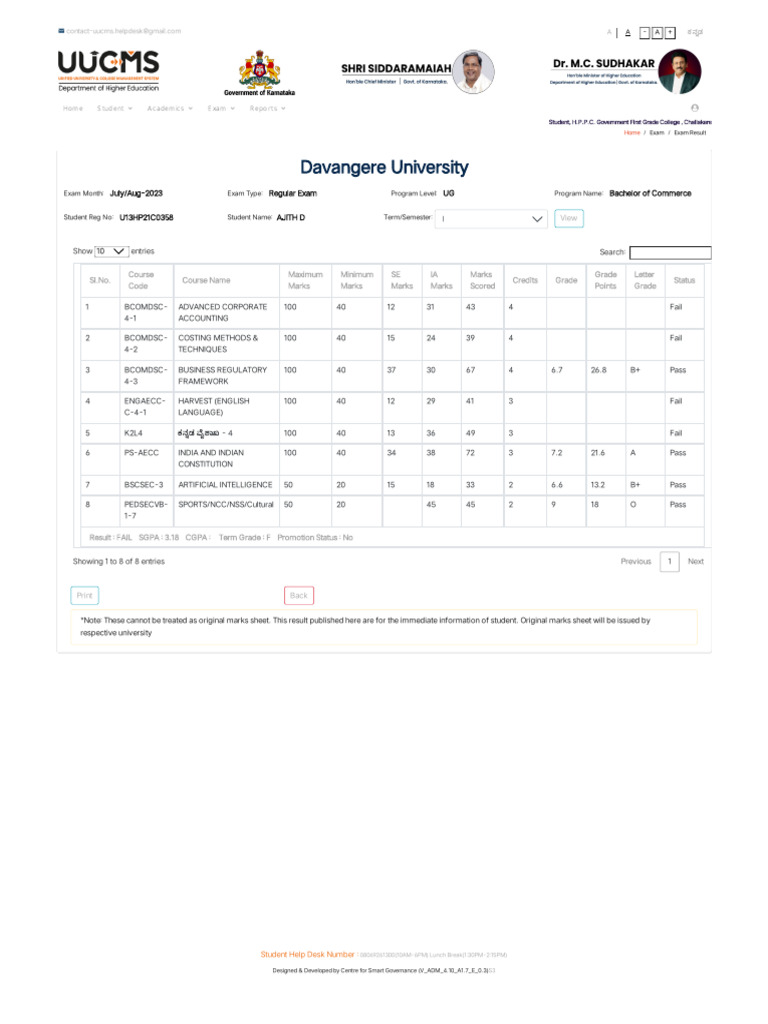4 TH Sem Markscard | PDF