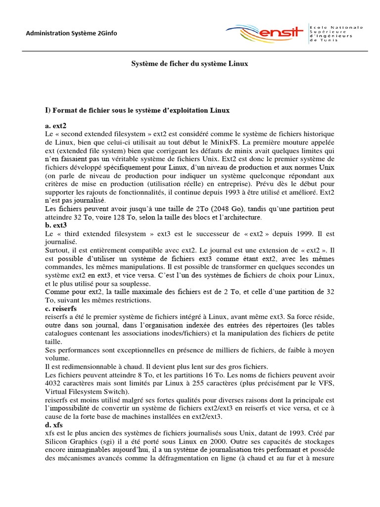 Chapitre 2 - Système de Ficher Du Système Linux | PDF | Système de ...