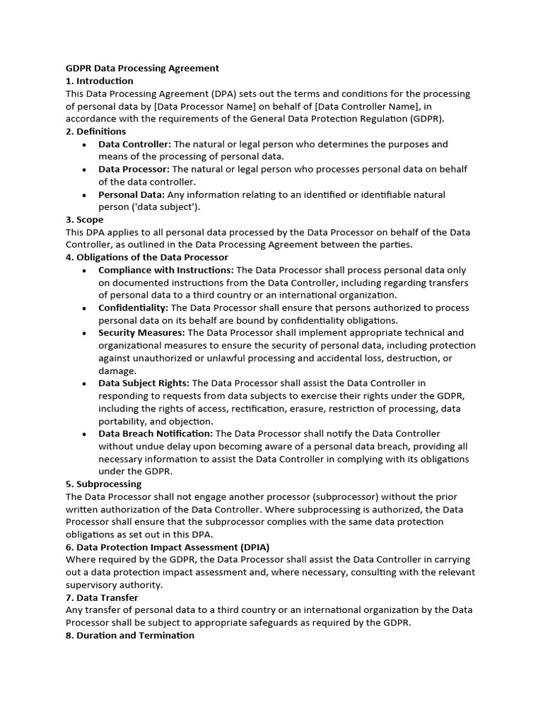 Gdpr data processing agreement pdf governance government