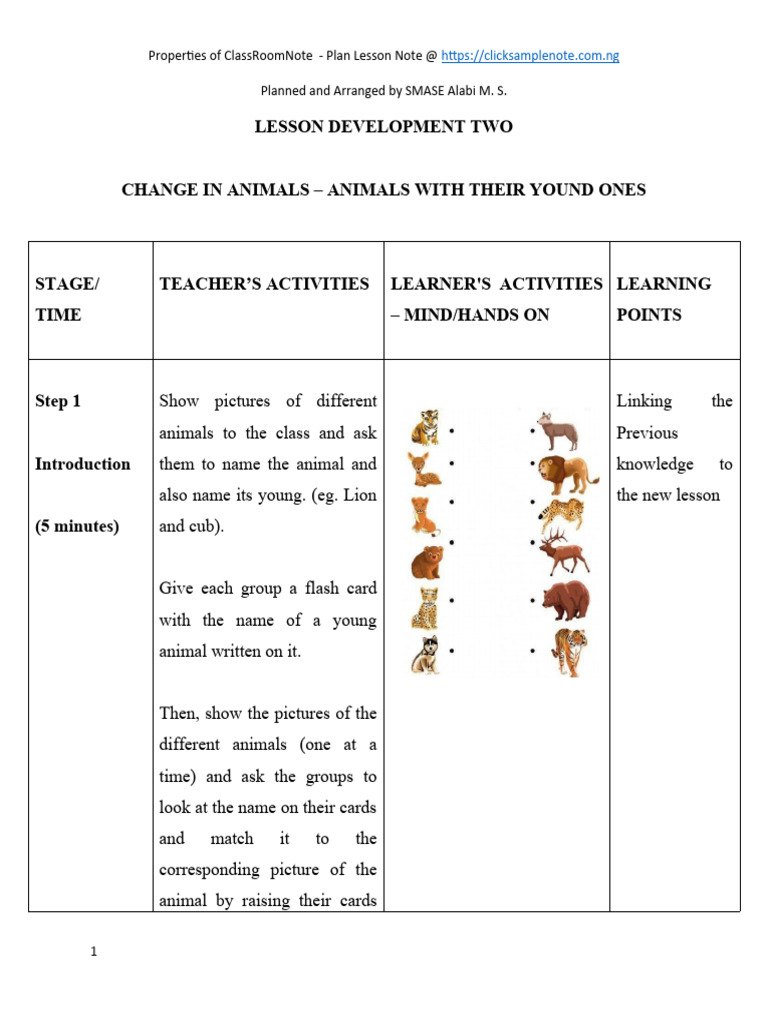 Change in Animals II Animals and Their Young Ones 1 1 | PDF | Learning ...