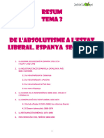 T3 Resum DE L'ABSOLUTISME A L'ESTAT LIBERAL - ESPANYA S XIX