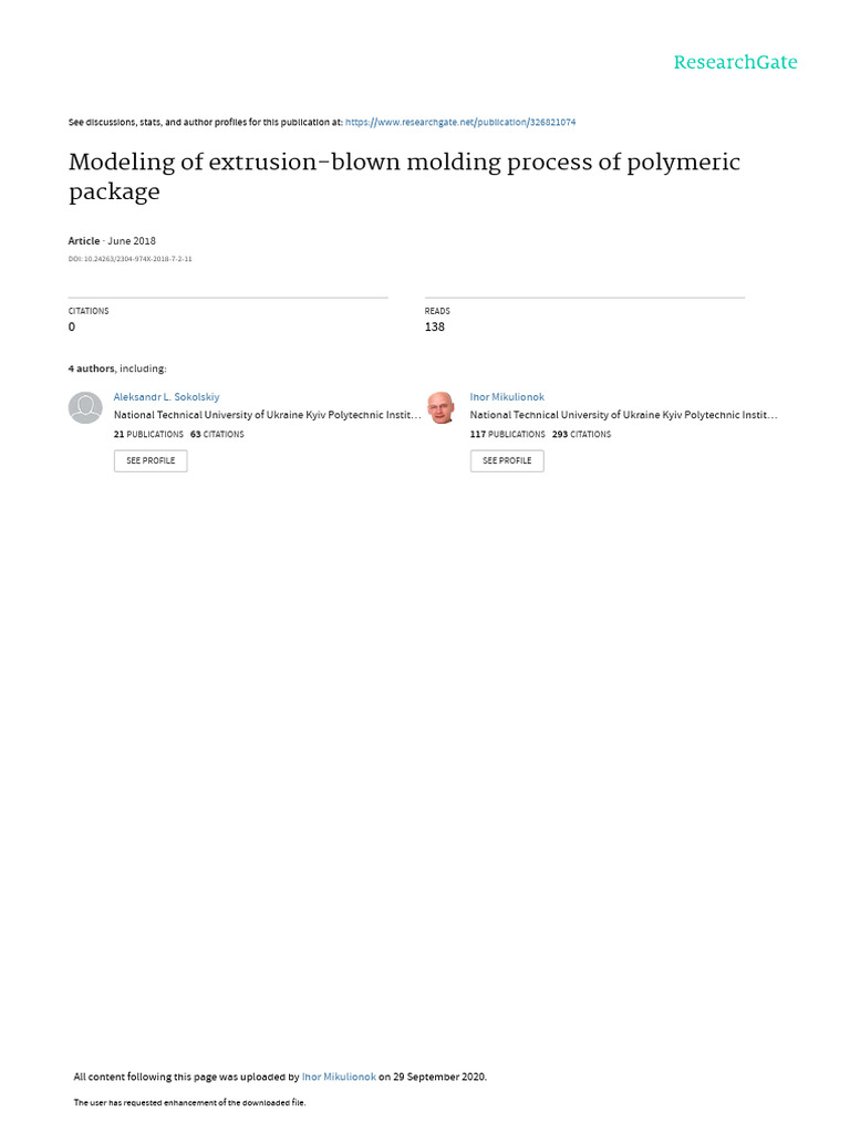 Modeling of Extrusion-Blown Molding Process of Pol | PDF | Extrusion ...