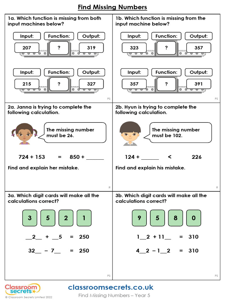 Year 5 Find Missing Numbers RPS | Download Free PDF | Applied ...