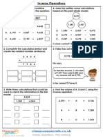 Year 5 Inverse Operations Maths Recovery Prior Learning Worksheet