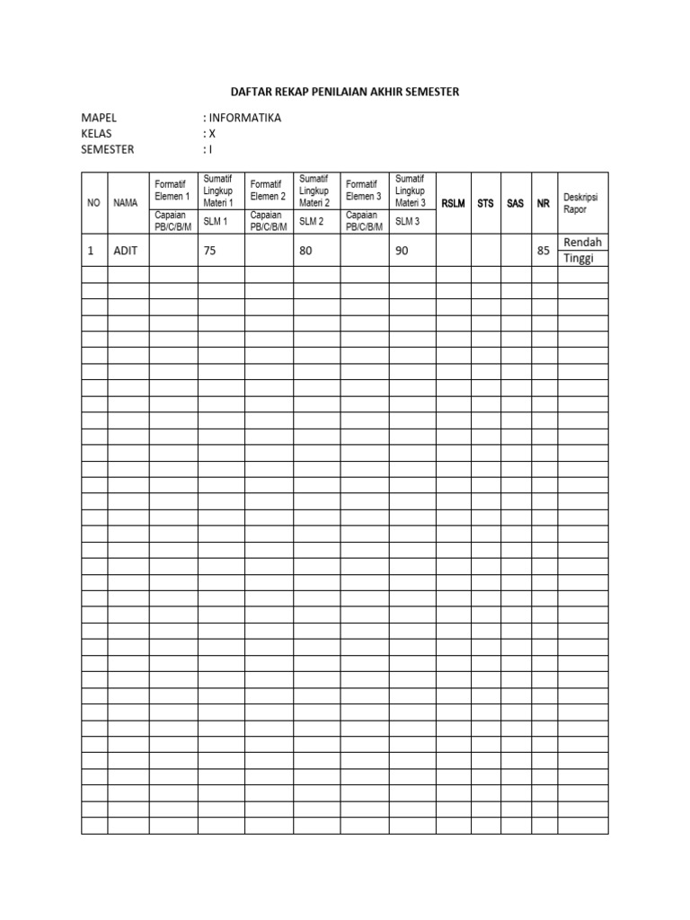 Rekap Penilaian Format dan Sumatif | PDF