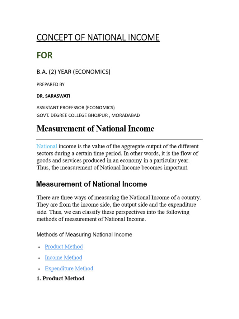 Measuring National Income Methods | PDF | Measures Of National Income ...