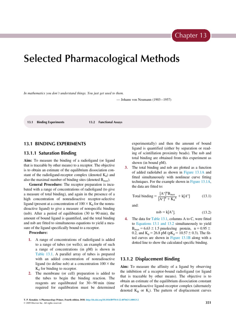 Chapter 13 Selected Pharmacological Methods | PDF | Receptor Antagonist ...