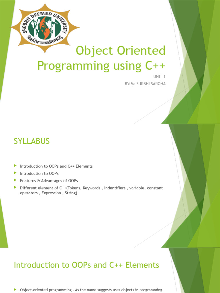 Object Oriented Programming Using C++ (UNIT 1) | PDF | Object Oriented ...