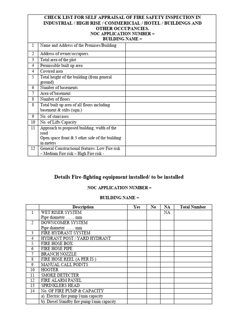 Fire Safety Inspection Checklist | PDF | Firefighting | Fire Sprinkler ...