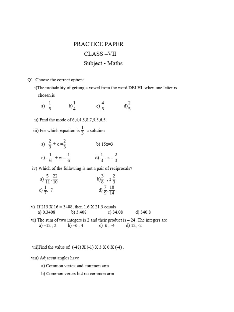 Class 5 Practice Paper Pdf Triangle Rectangle