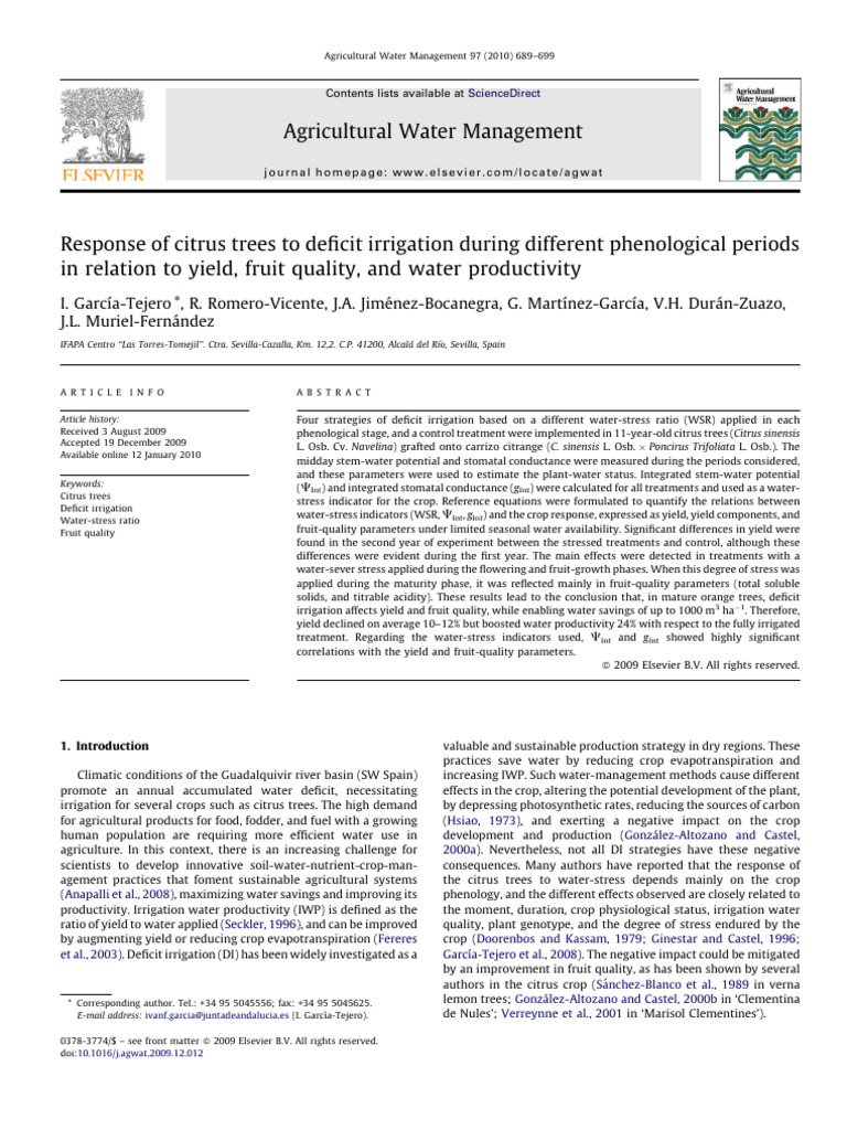 Response of Citrus Trees To Deficit Irri | PDF | Soil | Evapotranspiration