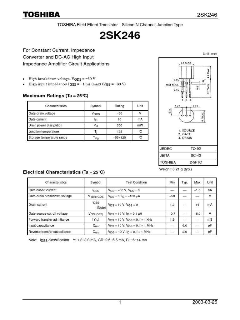 2SK246 Datasheet | PDF | Reliability Engineering | Field
