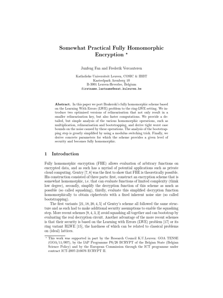 Somewhat Practical Fully Homomorphic Encryption | PDF | Mathematics ...