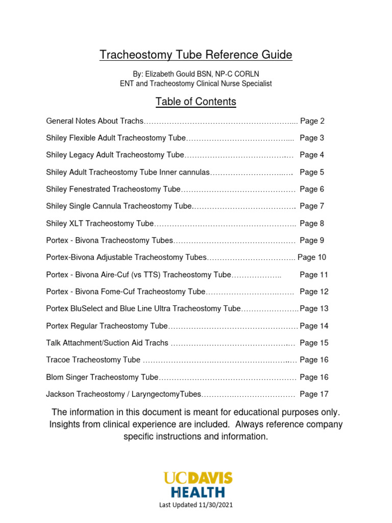 Image Result For Tracheostomy Tube Reference Guide Uc Davis Health