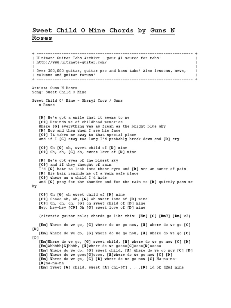 Sweet Child O Mine Chords By Guns N Roses Song Structure Entertainment General