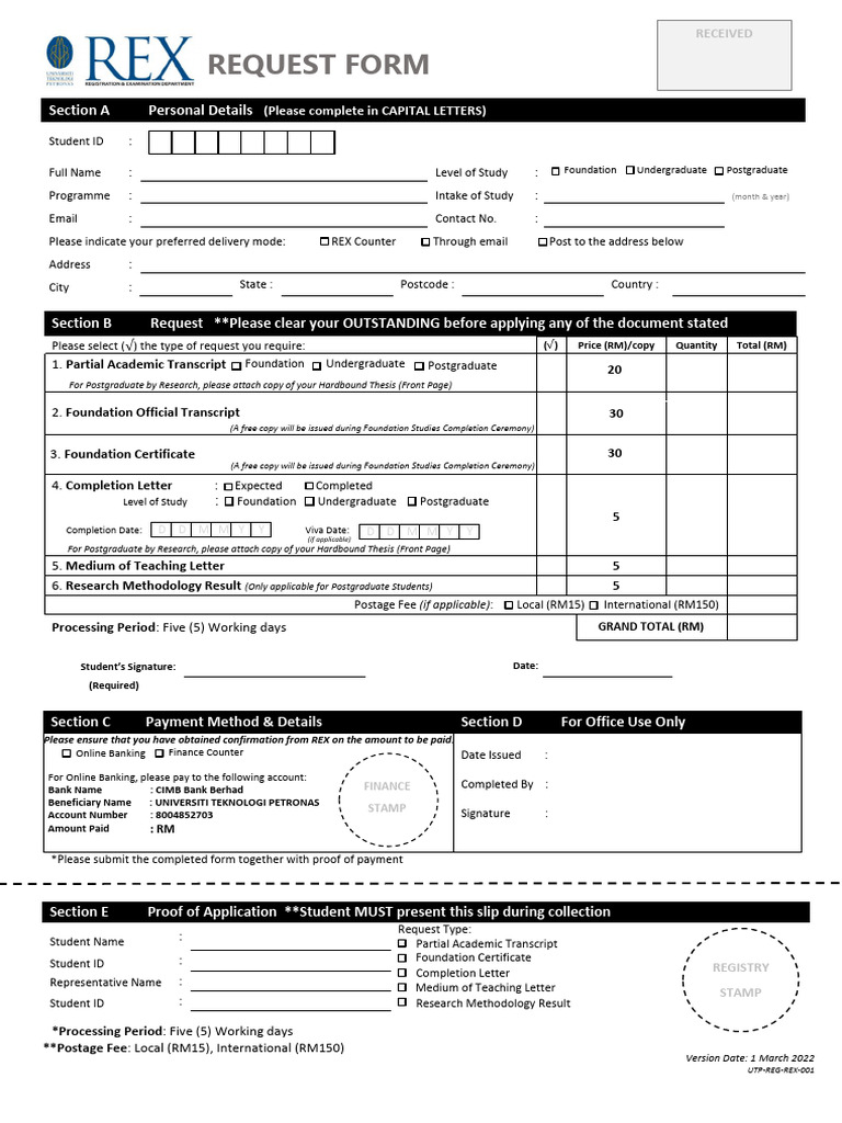 UTP Student Document Request Form | PDF | Postgraduate Education | Thesis