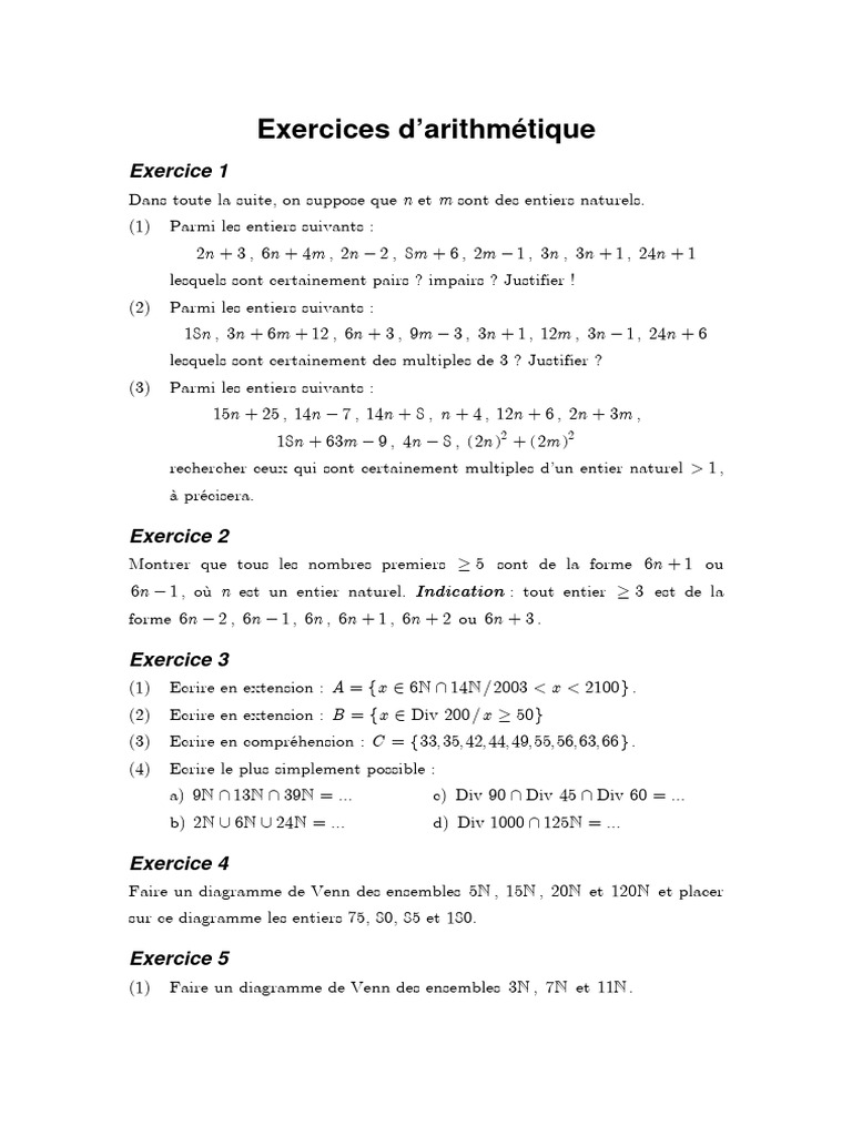 Exercices d'Arithmétique Corrigés | PDF | Objets mathématiques ...