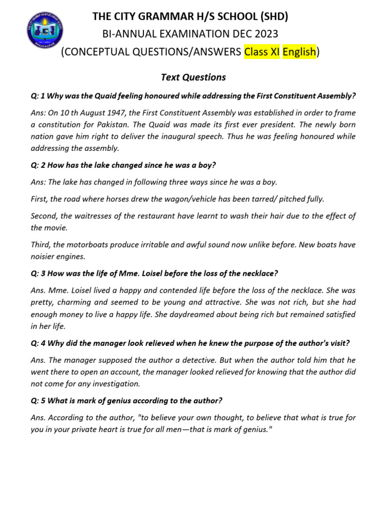 Class XI English Exam Q&A December 2023 | PDF | Linguistic Typology ...