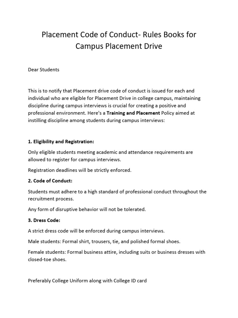 Placement Code of Conduct | PDF | Disciplines