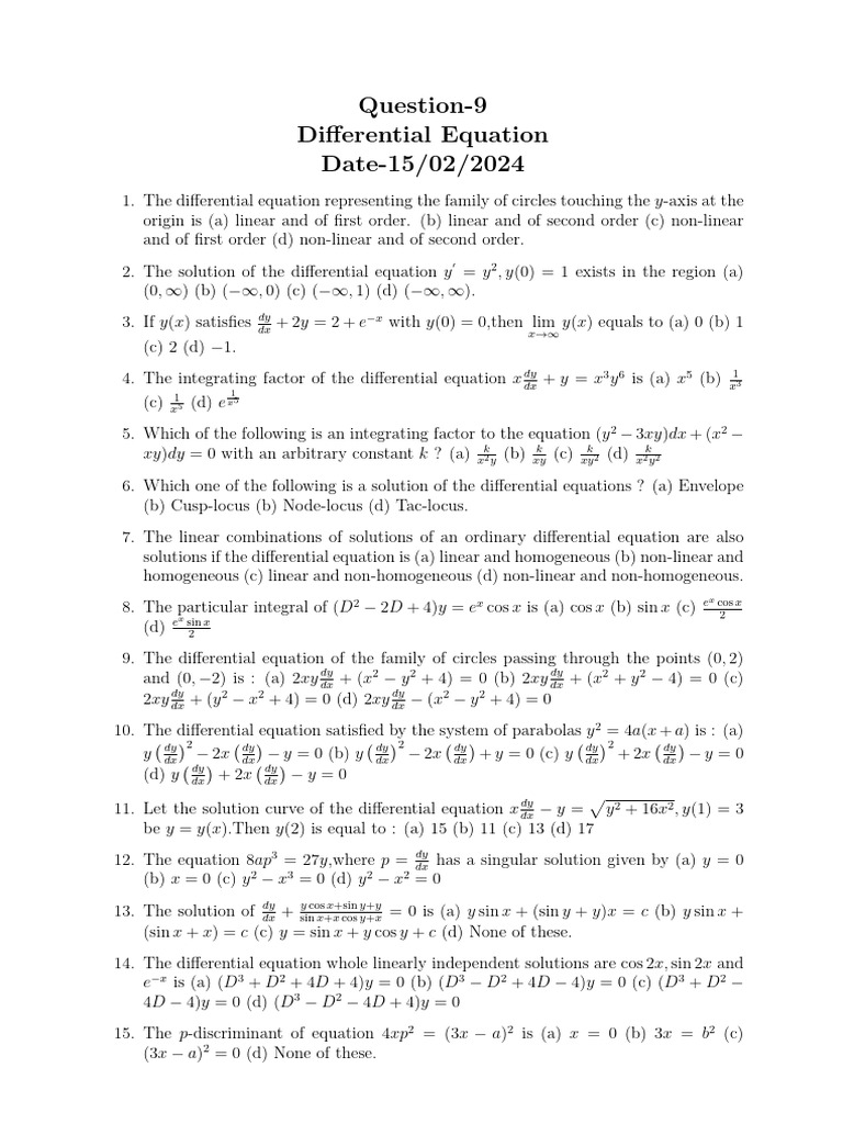 Differential Equations Exam Questions | PDF | Nonlinear System | Equations