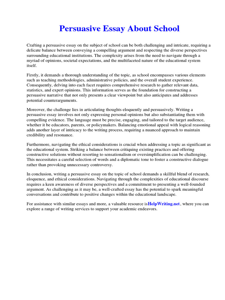 Persuasive Essay About School PDF Early Childhood Education Essays