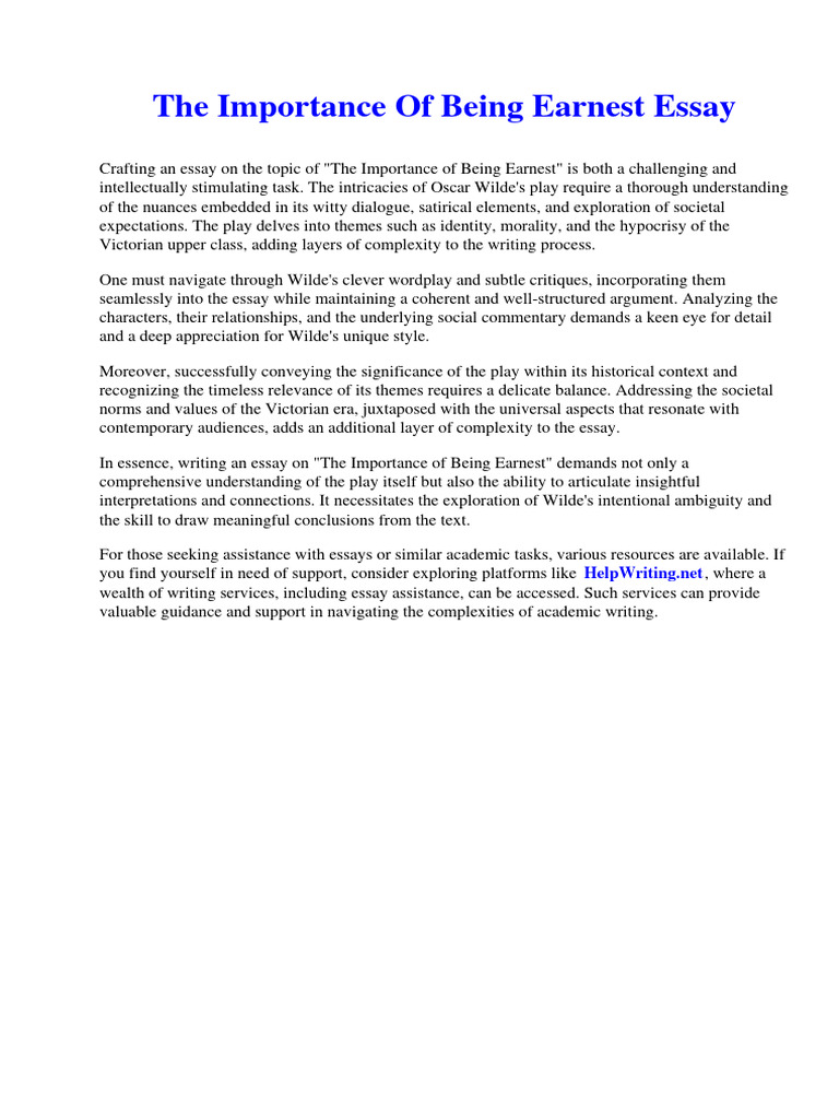 The Importance of Being Earnest Essay | PDF | Labour Economics ...