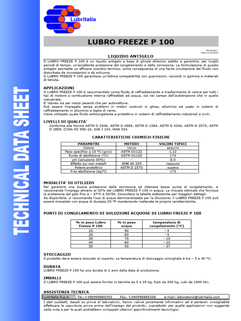 LUBRO FREEZE P100 - Tds - Rev7 - IT | PDF