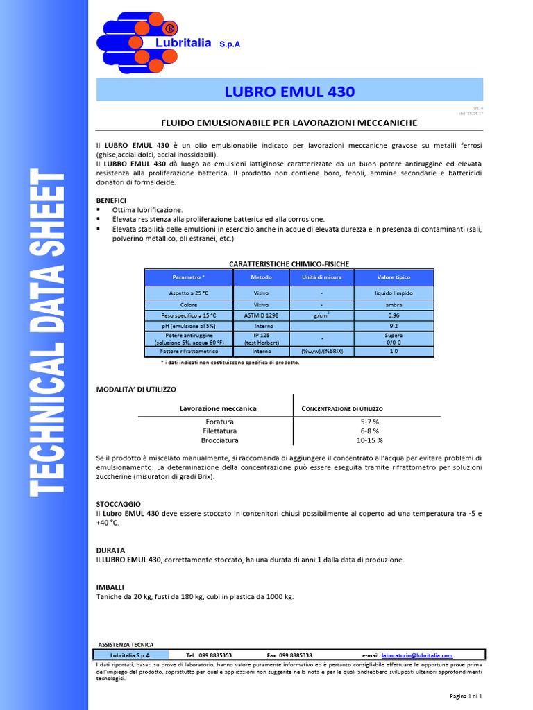 LUBRO EMUL 430 Tds Rev4 | PDF
